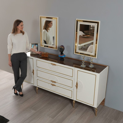 Woonkamerset dressoir met 2x spiegelset hout 3-delig wit dressoir  Woonkamerset dressoir met 2x spiegelset hout 3-delig wit dressoir
