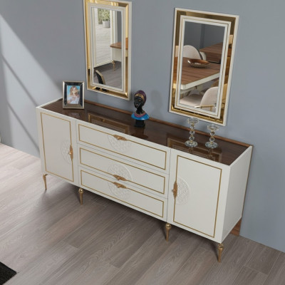Woonkamerset dressoir met 2x spiegelset hout 3-delig wit dressoir  Woonkamerset dressoir met 2x spiegelset hout 3-delig wit dressoir