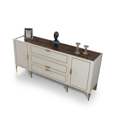 Woonkamerset dressoir met 2x spiegelset hout 3-delig wit dressoir  Woonkamerset dressoir met 2x spiegelset hout 3-delig wit dressoir