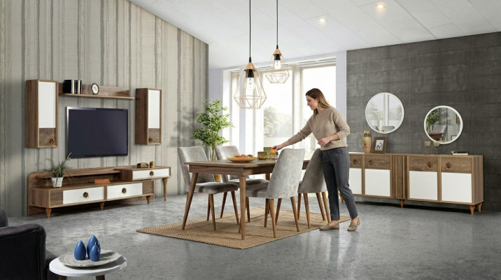 Eetkamer compleet set tafel 4x stoelen eetgroep houten tafel tafels 12-delig