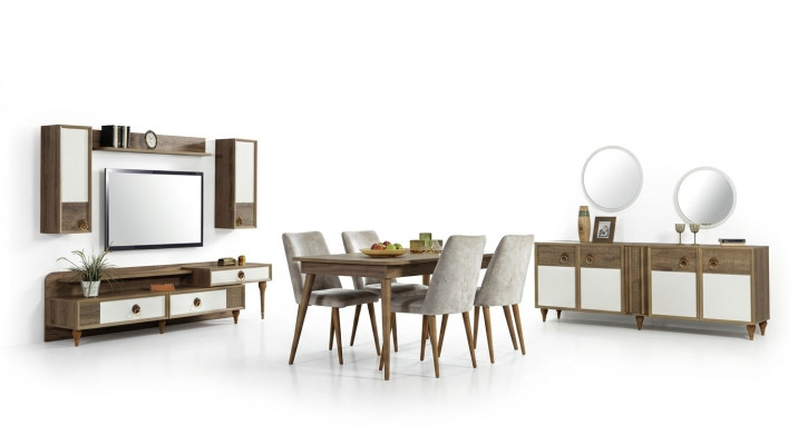 Eetkamer compleet set tafel 4x stoelen eetgroep houten tafel tafels 12-delig