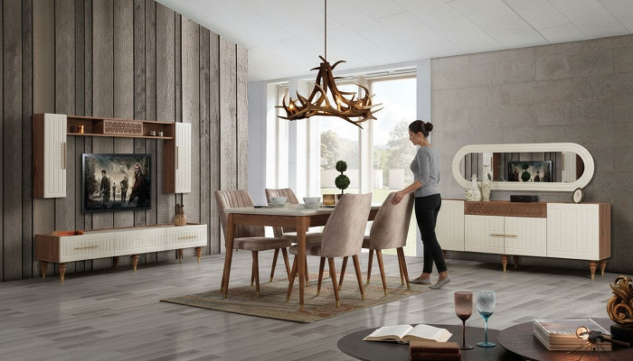 Eetkamer set Compleet set Tafel 4x Stoelen Eetgroep Hout 11-delig bruin