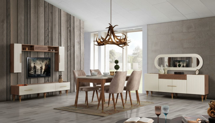 Eetkamer set Compleet set Tafel 4x Stoelen Eetgroep Hout 11-delig bruin