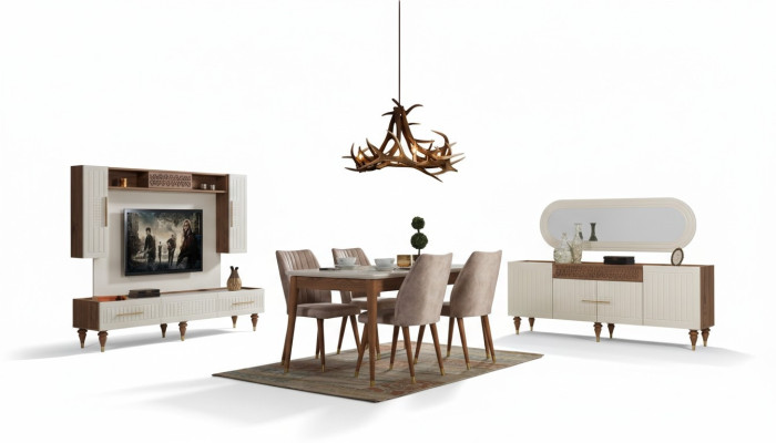Eetkamer set Compleet set Tafel 4x Stoelen Eetgroep Hout 11-delig bruin