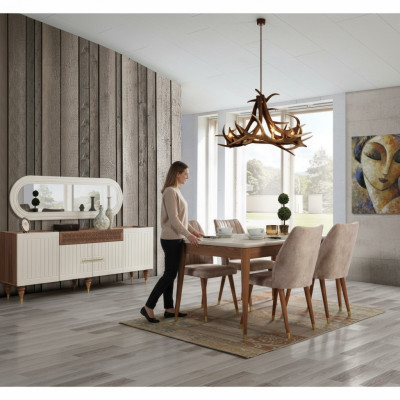 Eetkamerset Tafel 4x Stoel Dressoir Spiegel Meubels 7-delig nieuw Modern