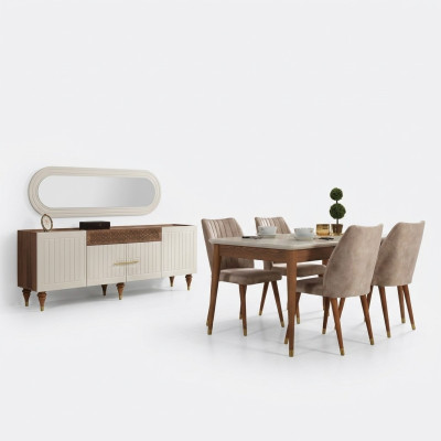 Eetkamerset Tafel 4x Stoel Dressoir Spiegel Meubels 7-delig nieuw Modern