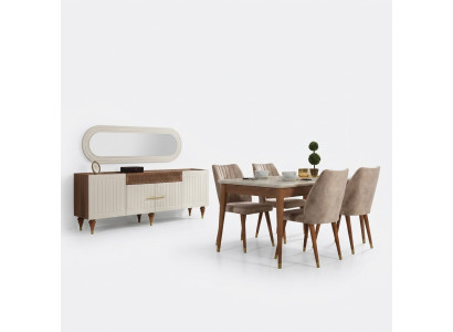 Eetkamerset Tafel 4x Stoel Dressoir Spiegel Meubels 7-delig nieuw Modern