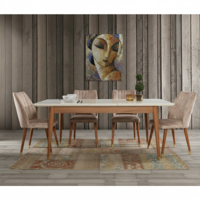 Eetkamer Design Meubelen Modern Tafel 4x Stoelen 5-delige Set Nieuw