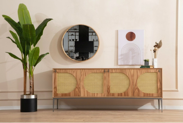Sideboard met spiegel Dressoir Sideboards Houten kast Meubels Bruin Nieuw