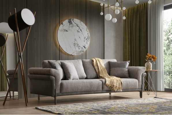 Bank 3-zits Grijs Woonkamer Klassiek Design Elegante Stijl 230cm