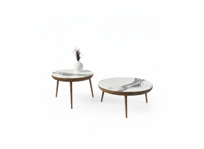 Salontafel set 2-delig. Tafel Woonkamer Meubelen Rond Wit Hout Design