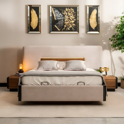 Bed Meubels Ontwerp Bedden Tweepersoonsbed Luxe Slaapkamer Textiel Hout Nieuw