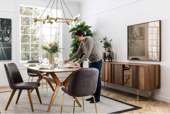 Compleet set eettafel 4x stoelen eetkamerset eetgroep dressoir 7-delig