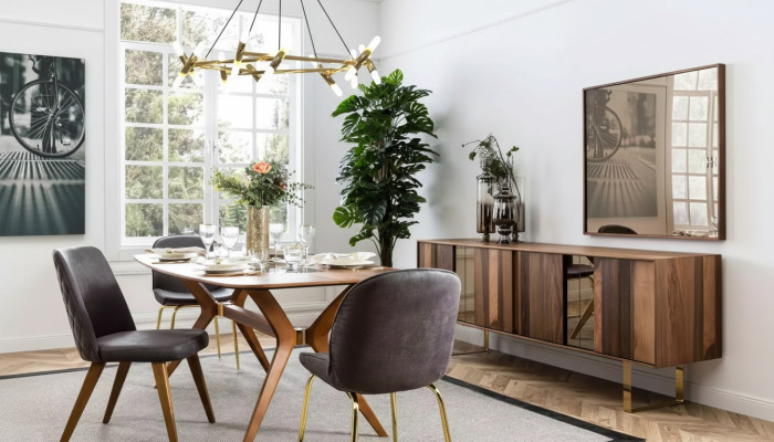 Compleet set eettafel 4x stoelen eetkamerset eetgroep dressoir 7-delig