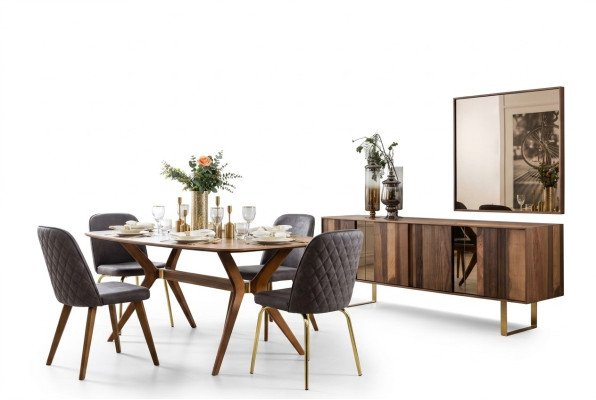 Compleet set eettafel 4x stoelen eetkamerset eetgroep dressoir 7-delig