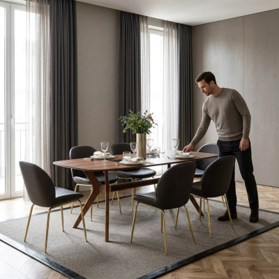 Italiaanse stijl Eettafel 4x Stoelen Houten Tafel Eetset Modern Design 5-delig