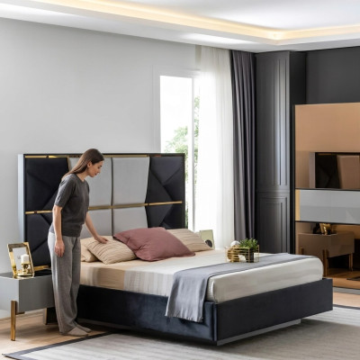 Luxe slaapkamer bed dubbele bedden ontwerp houten meubels bedframe nieuw