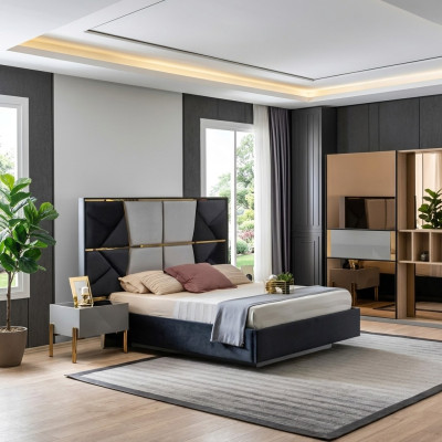 Luxe slaapkamer bed dubbele bedden ontwerp houten meubels bedframe nieuw