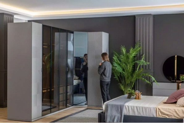 Hoekkast kledingkast kast luxe houten design meubelen slaapkamer grijs