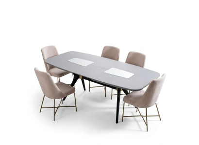 Moderne, absoluut prachtige tafel met stoelen in grijze en beige tinten.