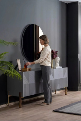 Sideboard Spiegel Set Italiaanse Stijl 2-delig Woonkamer Houten Ladenkast Kast