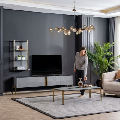 Waanzinnig stijlvolle moderne design woonkamer TV-commode in as grijs.