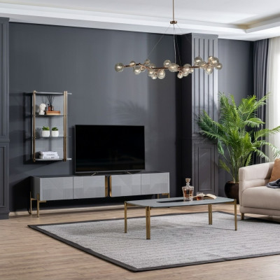Waanzinnig stijlvolle moderne design woonkamer TV-commode in as grijs.