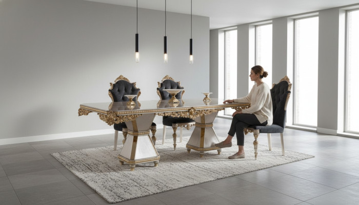 Franse eetset bank 4x stoelen eetkamerset meubels 5-delig set