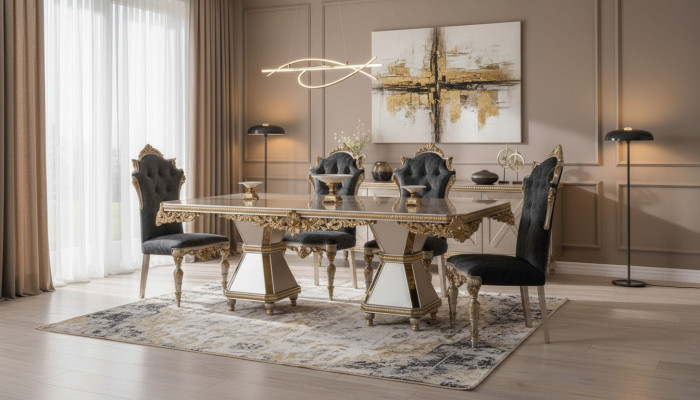 Franse eetset bank 4x stoelen eetkamerset meubels 5-delig set