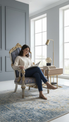 Luxe fauteuil in klassieke stijl voor de woonkamer met gouden decoratieve patronen.