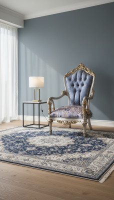 Luxe fauteuil in klassieke stijl voor de woonkamer met gouden decoratieve patronen.