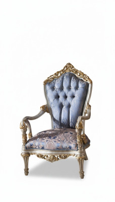 Luxe fauteuil in klassieke stijl voor de woonkamer met gouden decoratieve patronen.