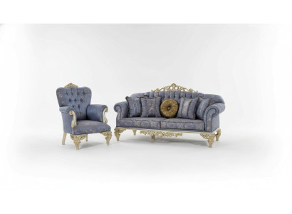 Bankstel 3-zits stof fauteuil bank gestoffeerd meubels 3+1 driezits blauw