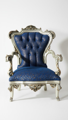 Een fantastische fauteuil in klassieke stijl in het blauw met decoratieve patronen.