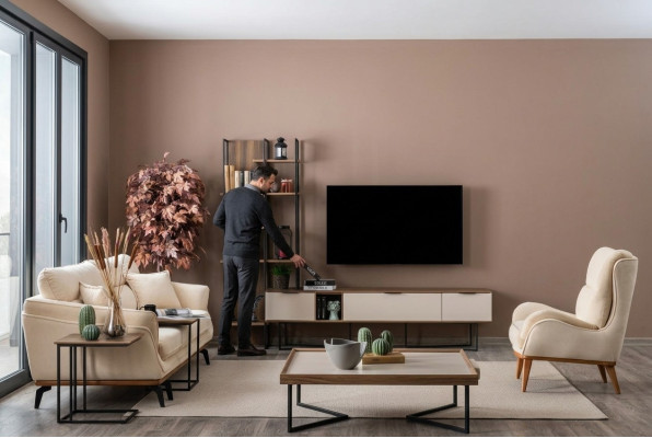 Woonkamer meubels TV standaard boekenkast 240cm hout woonwanden