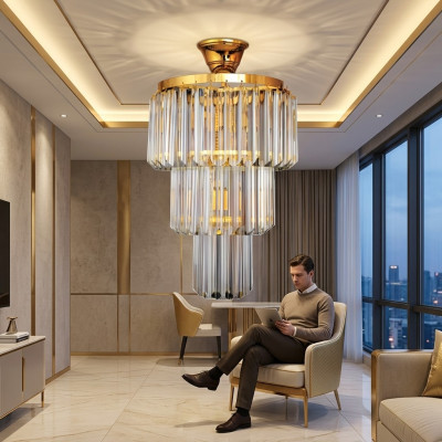 Kroonluchter Plafondontwerp Luxe Kristal Goud Woonkamer Stijl Modern