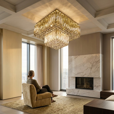 Kroonluchter plafondlamp woonkamer goud luxe verlichting kristal