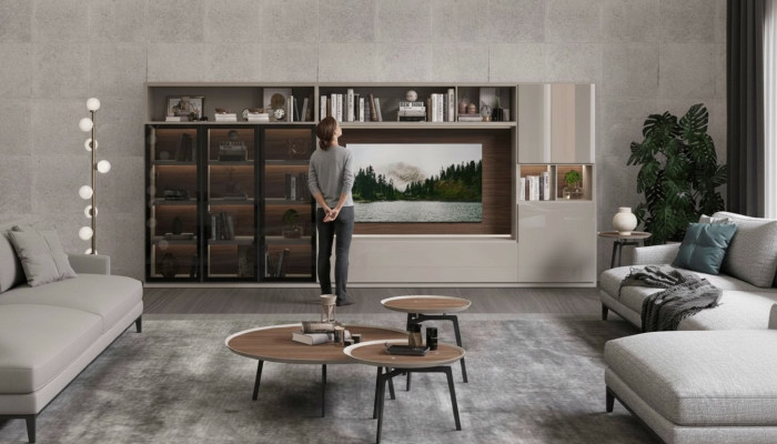 Grote woonkast glazen deuren woonkamer meubels Moderne woonwanden meubelkast