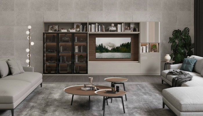 Grote woonkast glazen deuren woonkamer meubels Moderne woonwanden meubelkast