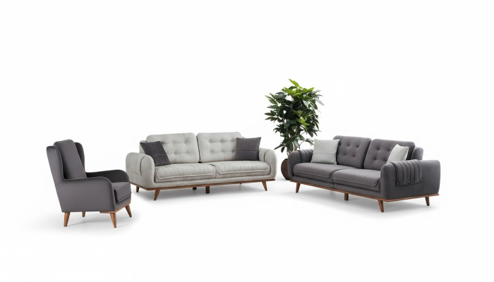Zithoek 3 + 3 + 1 in moderne stijl met halfzachte grijze stoffering Nieuw