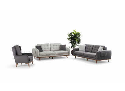 Zithoek 3 + 3 + 1 in moderne stijl met halfzachte grijze stoffering Nieuw
