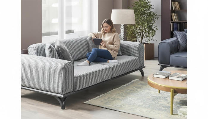 Driepersoons bank sofa 227cm bank banken bekleding meubels textiel stof