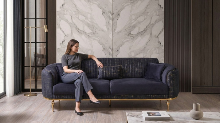 Luxe bankstel 3 zits woonkamer Blauw Modern Bankstel Driepersoons Meubilair