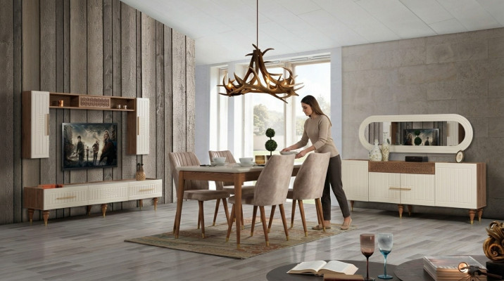 Compleet woonkamerset + eetkamerset tafel rek dressoir 6-delig.
