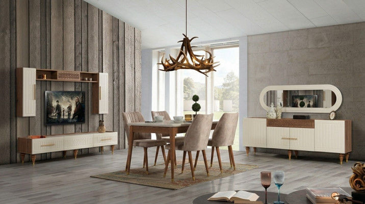 Compleet woonkamerset + eetkamerset tafel rek dressoir 6-delig.