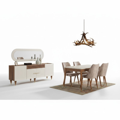 Eetkamer set 3-delige groep garnituur eettafel dressoir spiegel compleet set