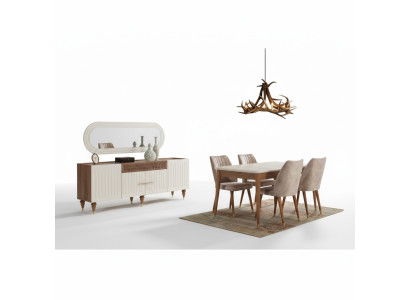 Eetkamer set 3-delige groep garnituur eettafel dressoir spiegel compleet set
