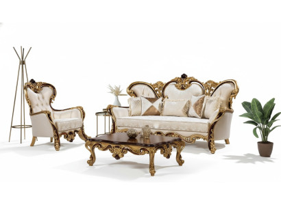 Sofaset 3+1 Zits Goud Salontafel Klassiek Woonkamerset 3-delig.