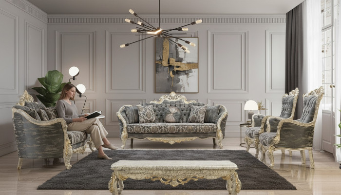 Klassieke Chesterfield Barok Bankstel Woonkamer Meubel Compleet Set 5-delig