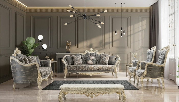 Klassieke Chesterfield Barok Bankstel Woonkamer Meubel Compleet Set 5-delig